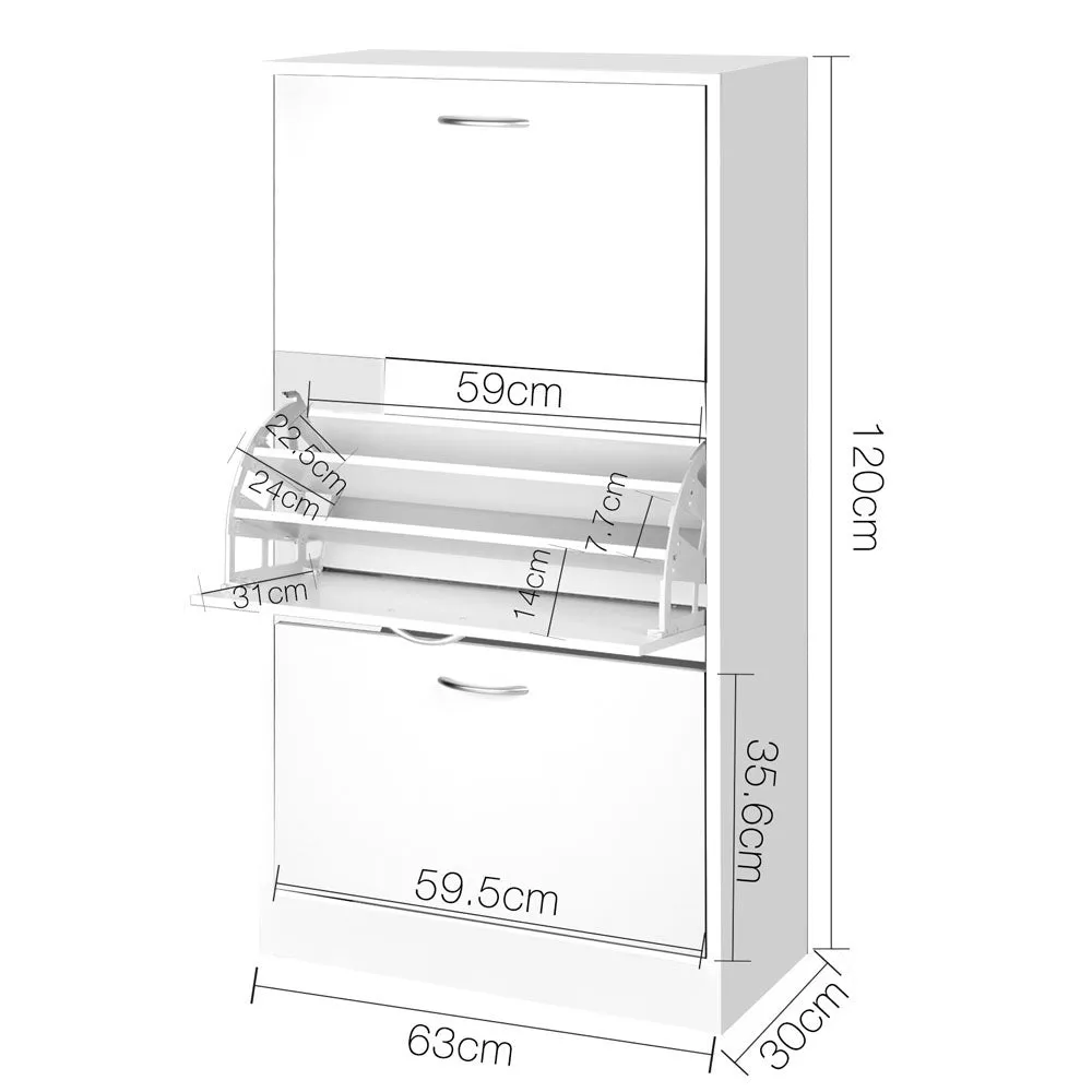 3-Tier Adjustable Shoe Cabinet, 36 Pairs, White - Artiss