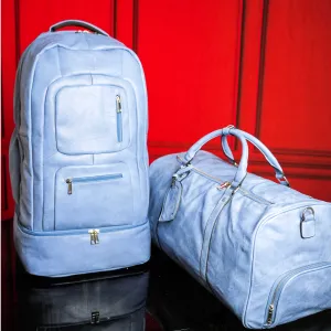 Baby Blue Tumbled Leather Signature Bag Set (Signature and Duffle Bag)