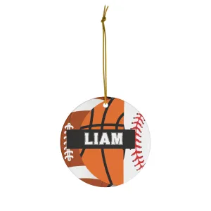 Basketball Football Baseball Christmas Ornament - 3 Sport Athlete