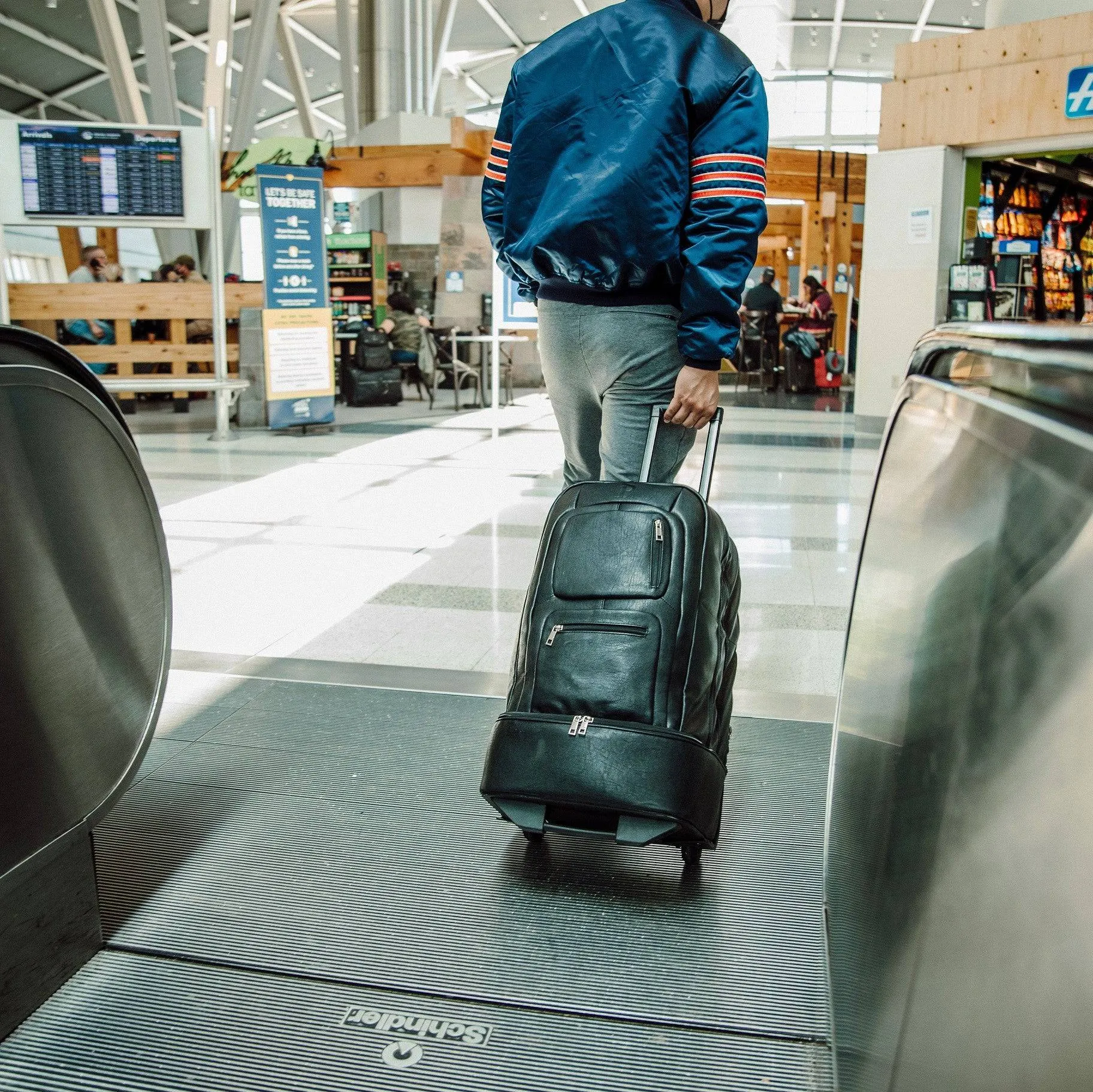 Black Tumbled Leather Roller Bag Set