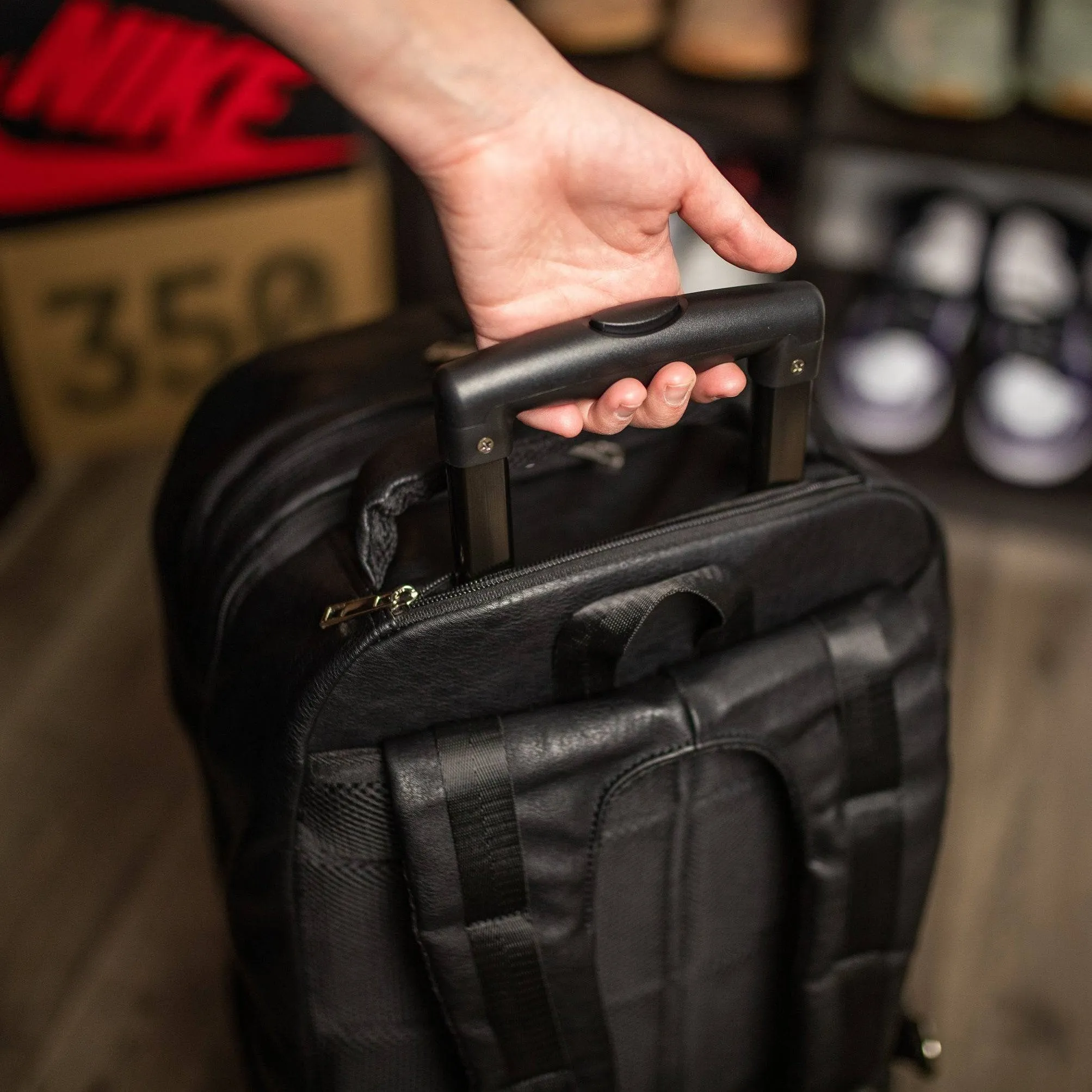 Black Tumbled Leather Roller Bag Set