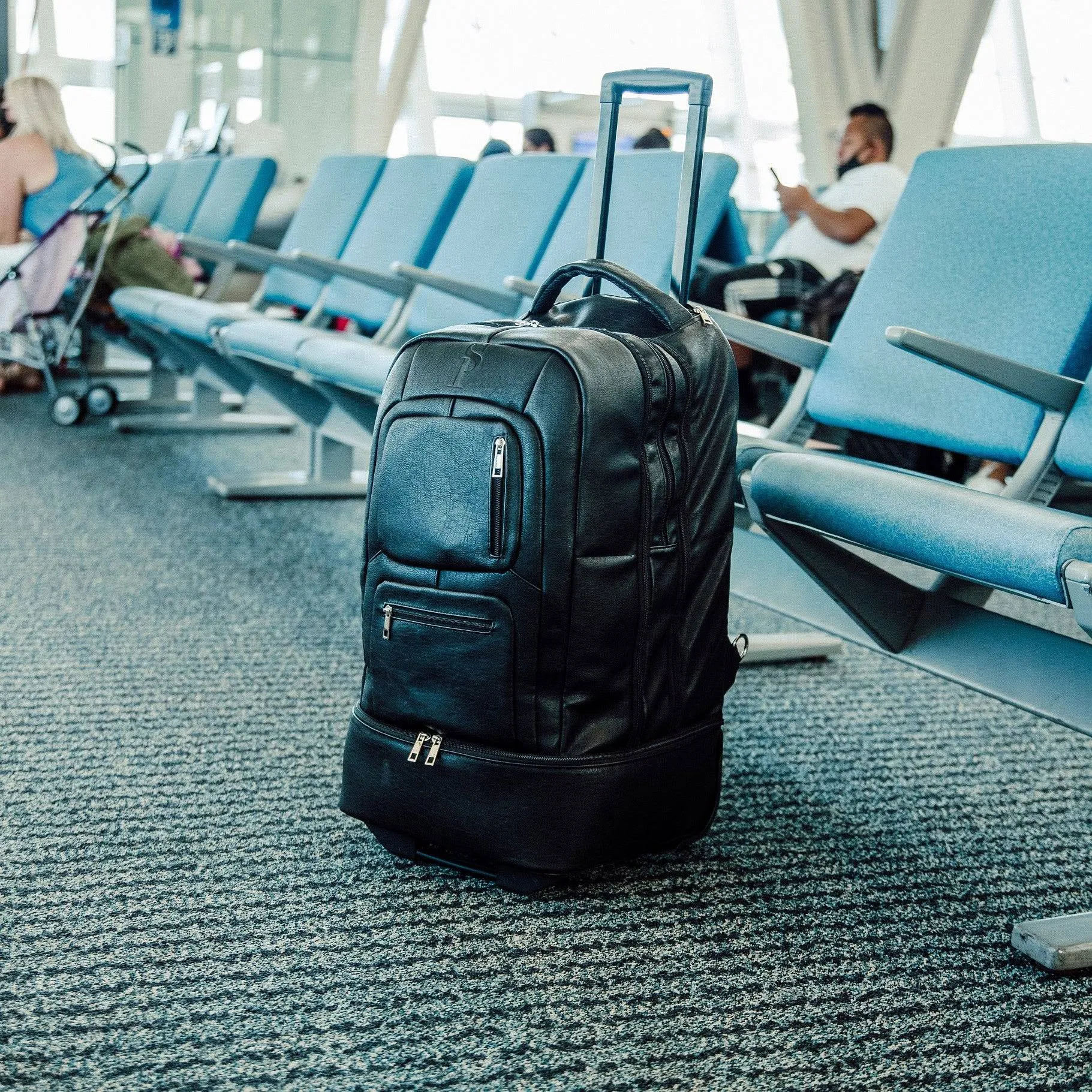 Black Tumbled Leather Roller Bag Set