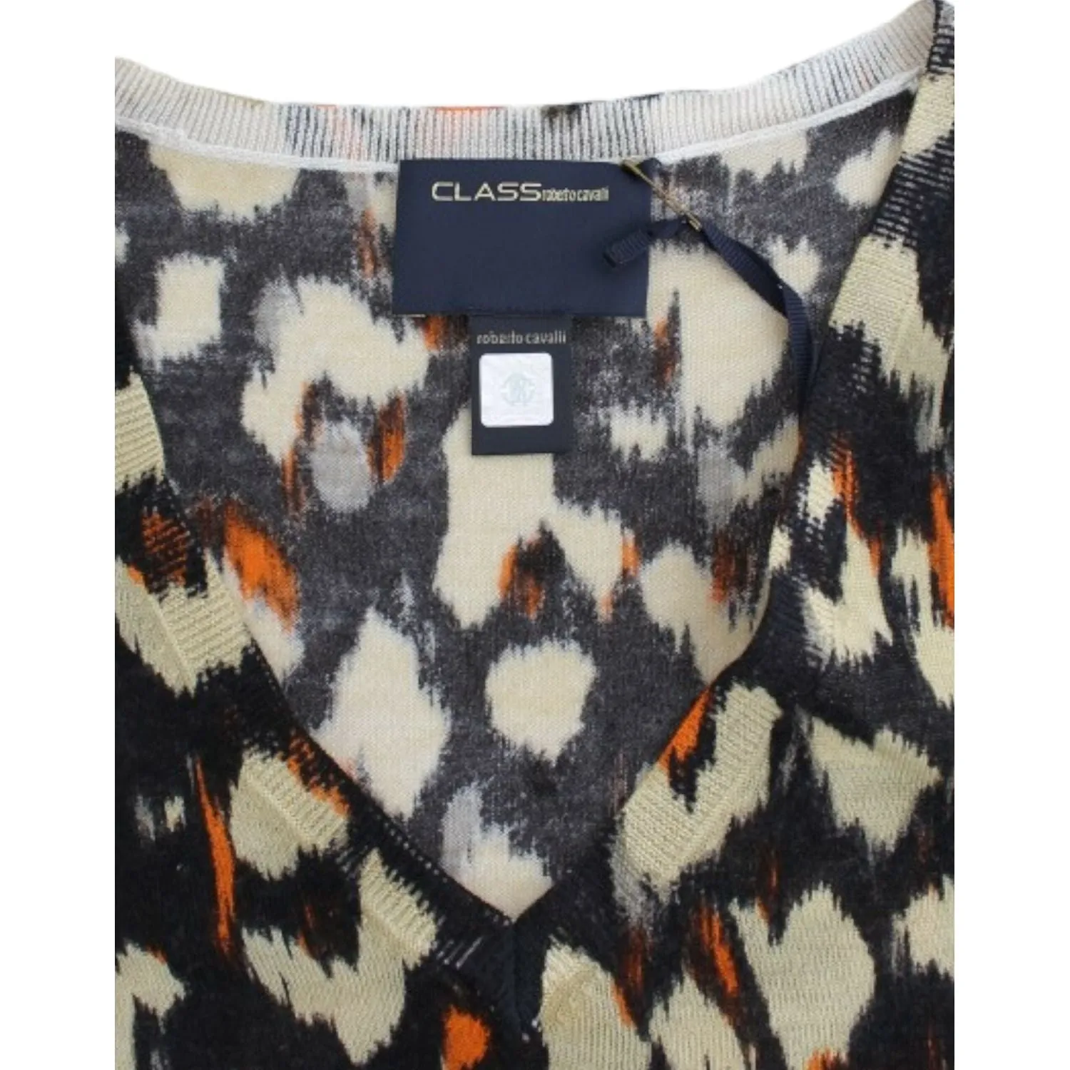 Cavalli Elegant Multicolor V-Neck Wool Jumper