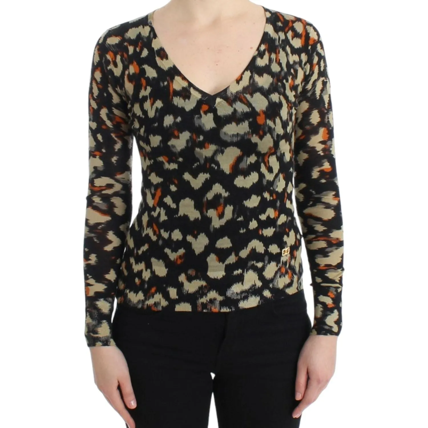 Cavalli Elegant Multicolor V-Neck Wool Jumper