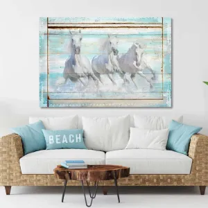 Coastal Wall Decor -Wild Horses on Beach Wall Art