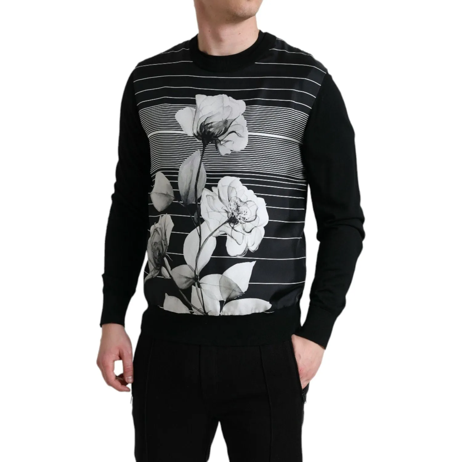 Dolce & Gabbana Elegant Floral Print Crew Neck Sweater