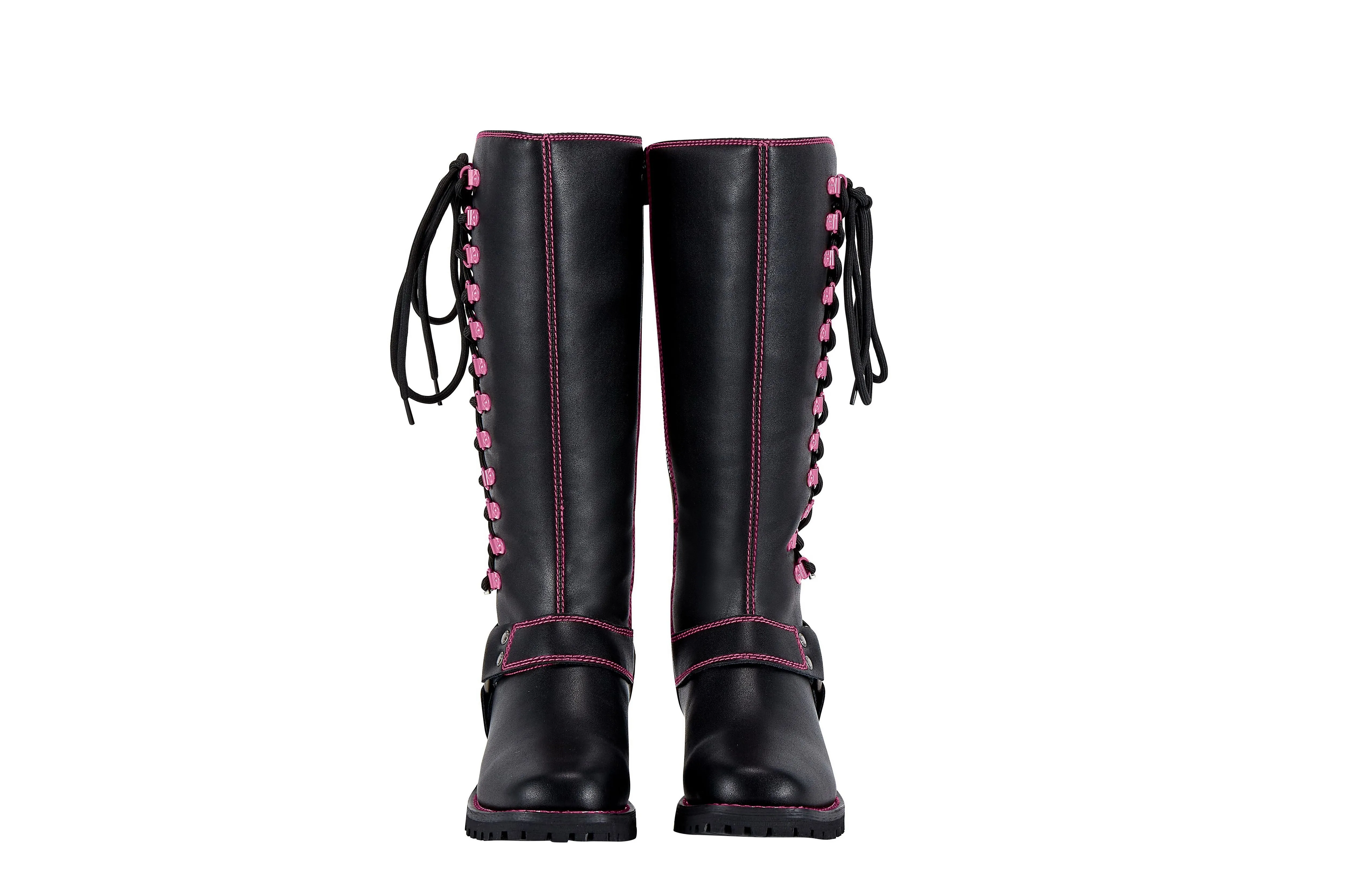 Dream Apparel® Women Biker Long Boots with Pink Laces