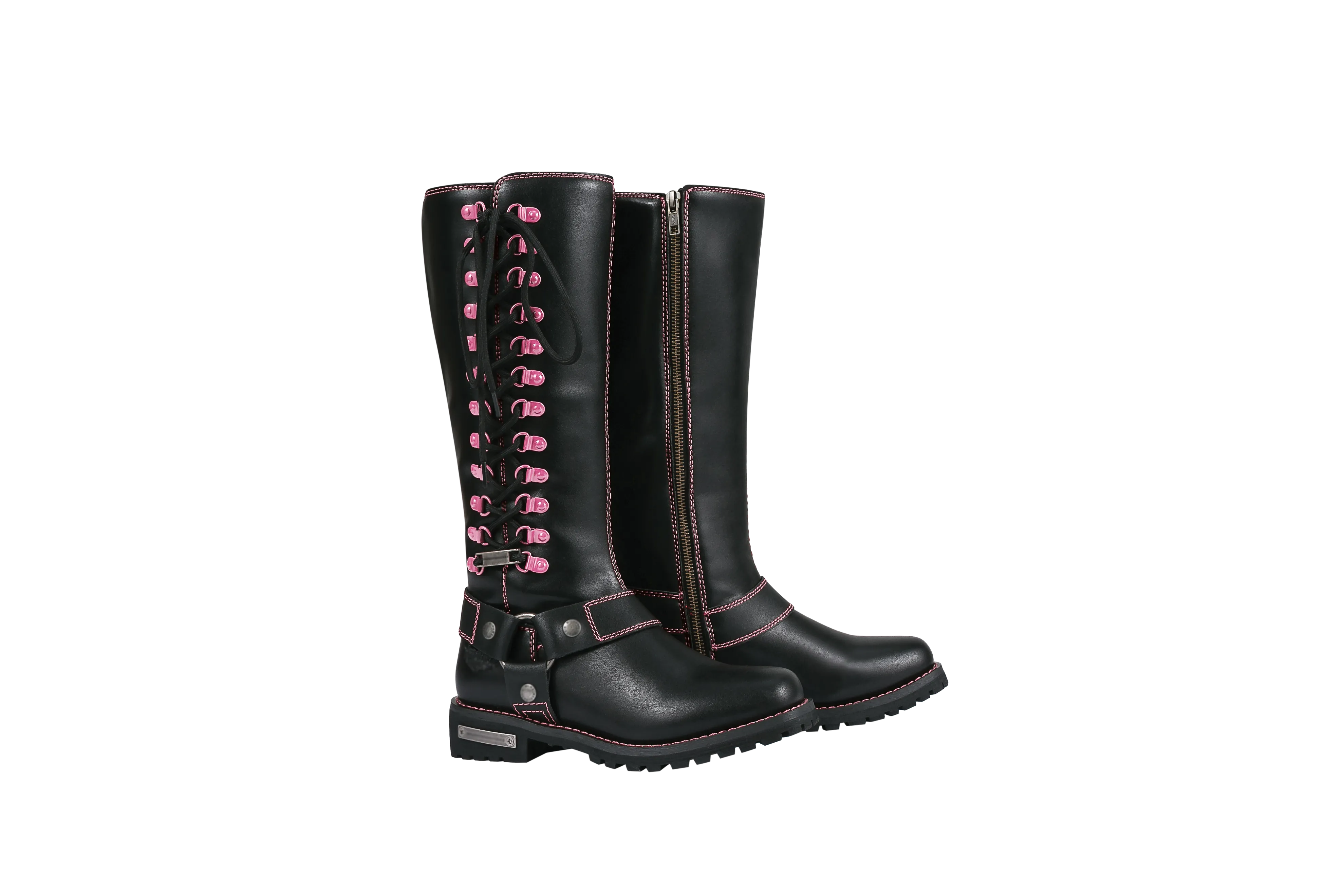 Dream Apparel® Women Biker Long Boots with Pink Laces