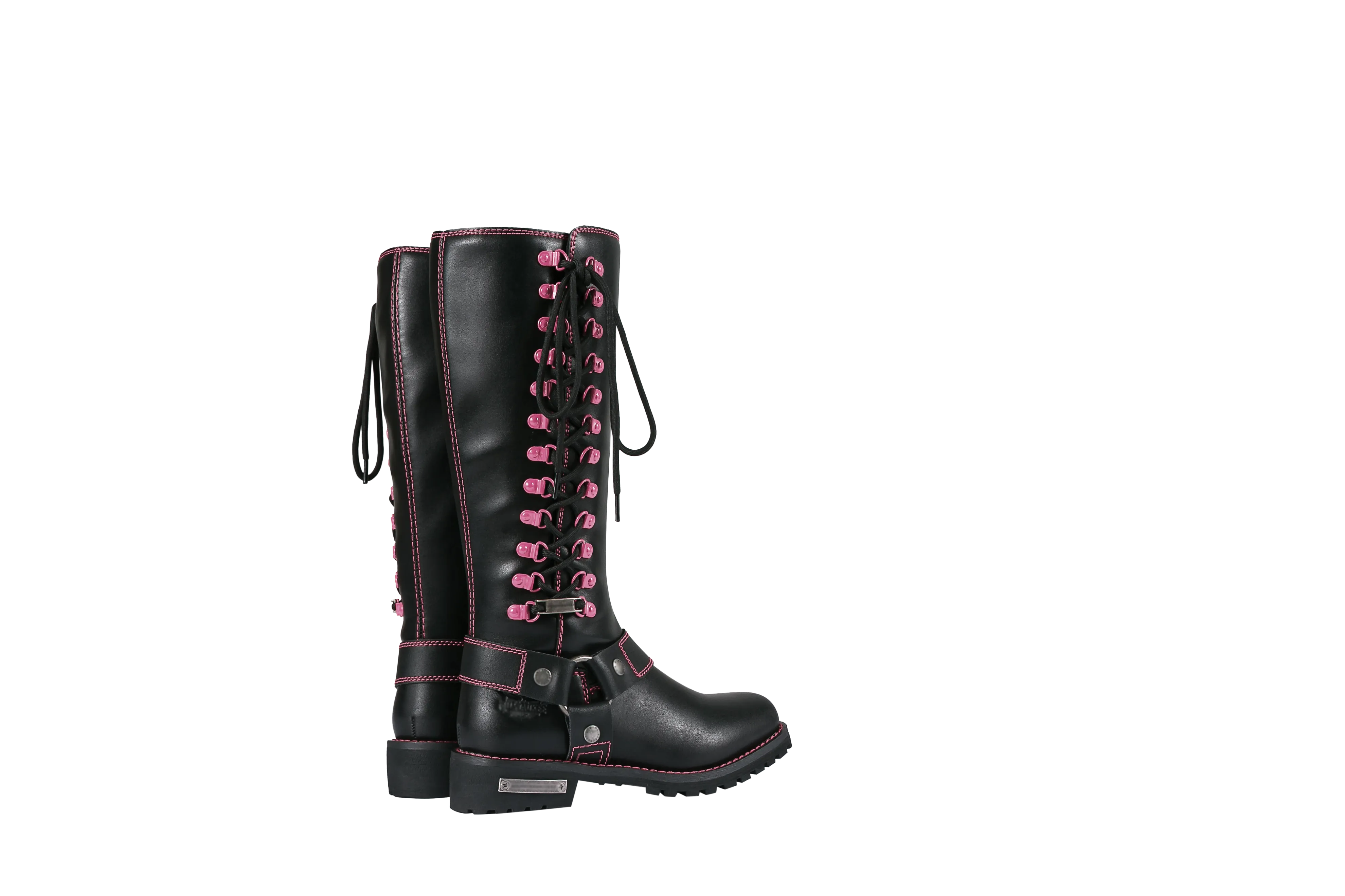 Dream Apparel® Women Biker Long Boots with Pink Laces