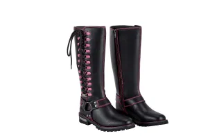 Dream Apparel® Women Biker Long Boots with Pink Laces