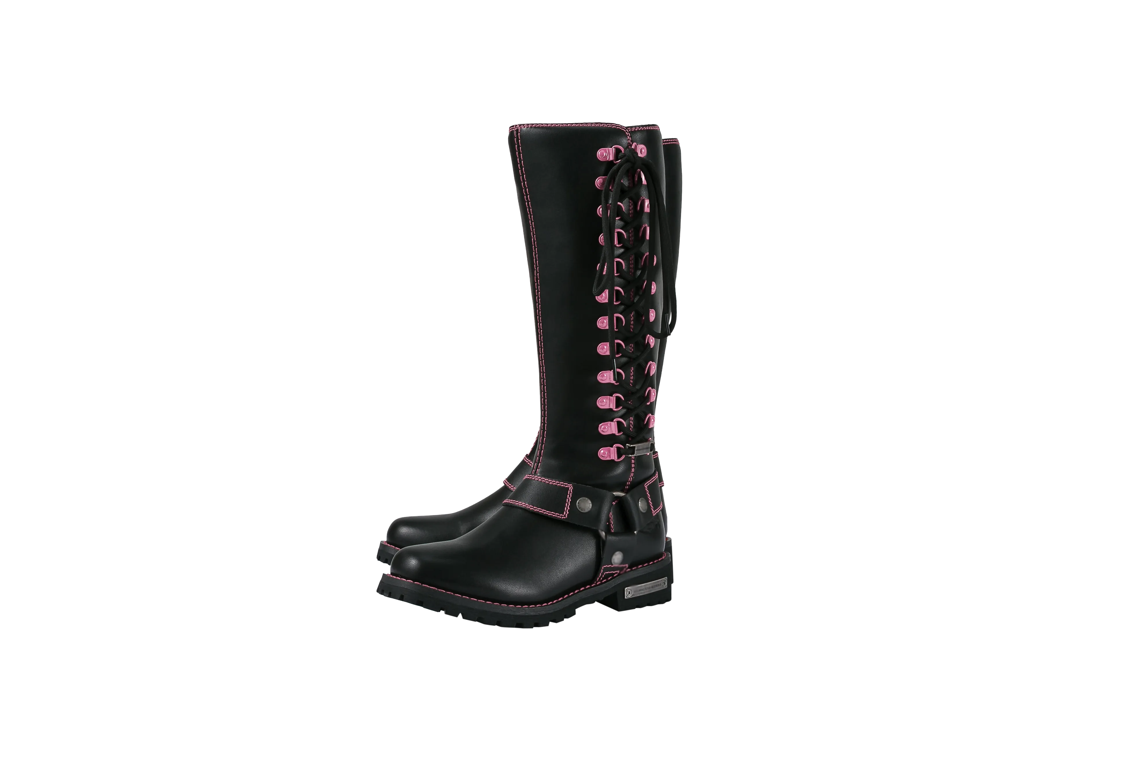 Dream Apparel® Women Biker Long Boots with Pink Laces