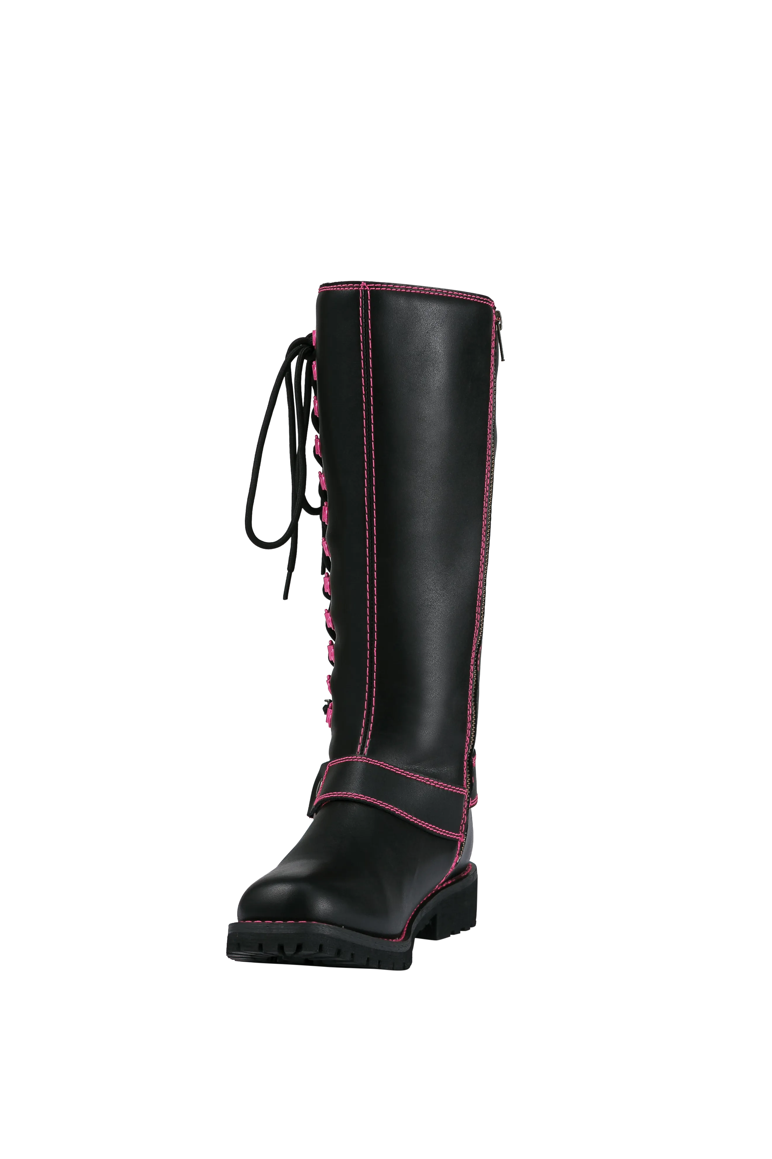 Dream Apparel® Women Biker Long Boots with Pink Laces