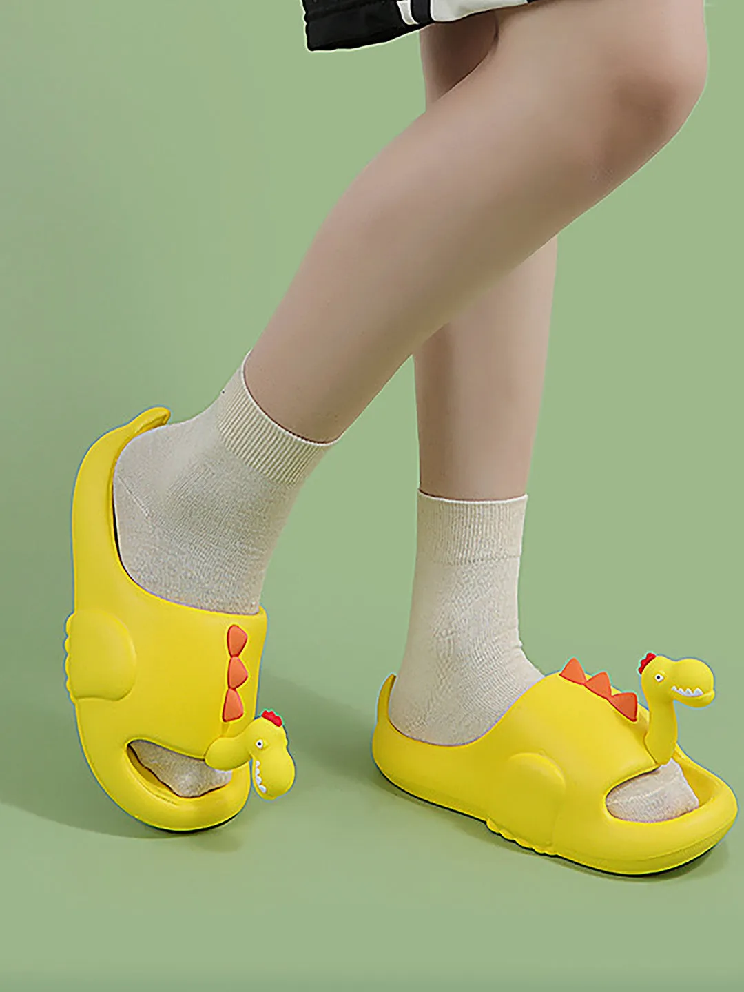 Little Surprise Box Yellow 3d Long Neck Dino Slip on Clogs Footwear for Toddlers & Kids