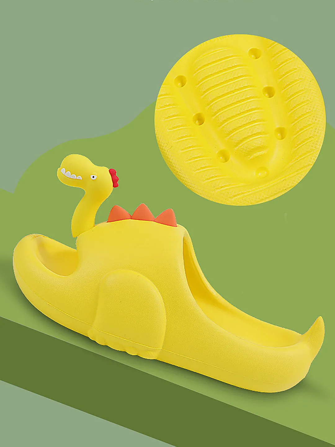 Little Surprise Box Yellow 3d Long Neck Dino Slip on Clogs Footwear for Toddlers & Kids