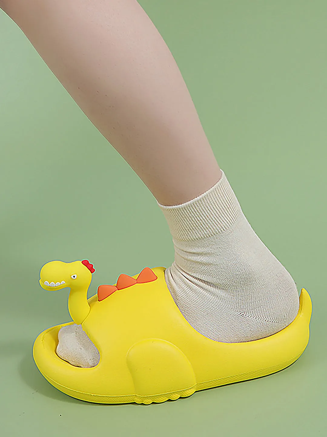 Little Surprise Box Yellow 3d Long Neck Dino Slip on Clogs Footwear for Toddlers & Kids