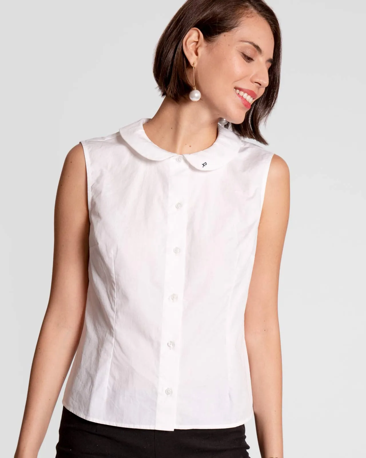 Luxurious White Cotton Shell Blouse by Louise Collar