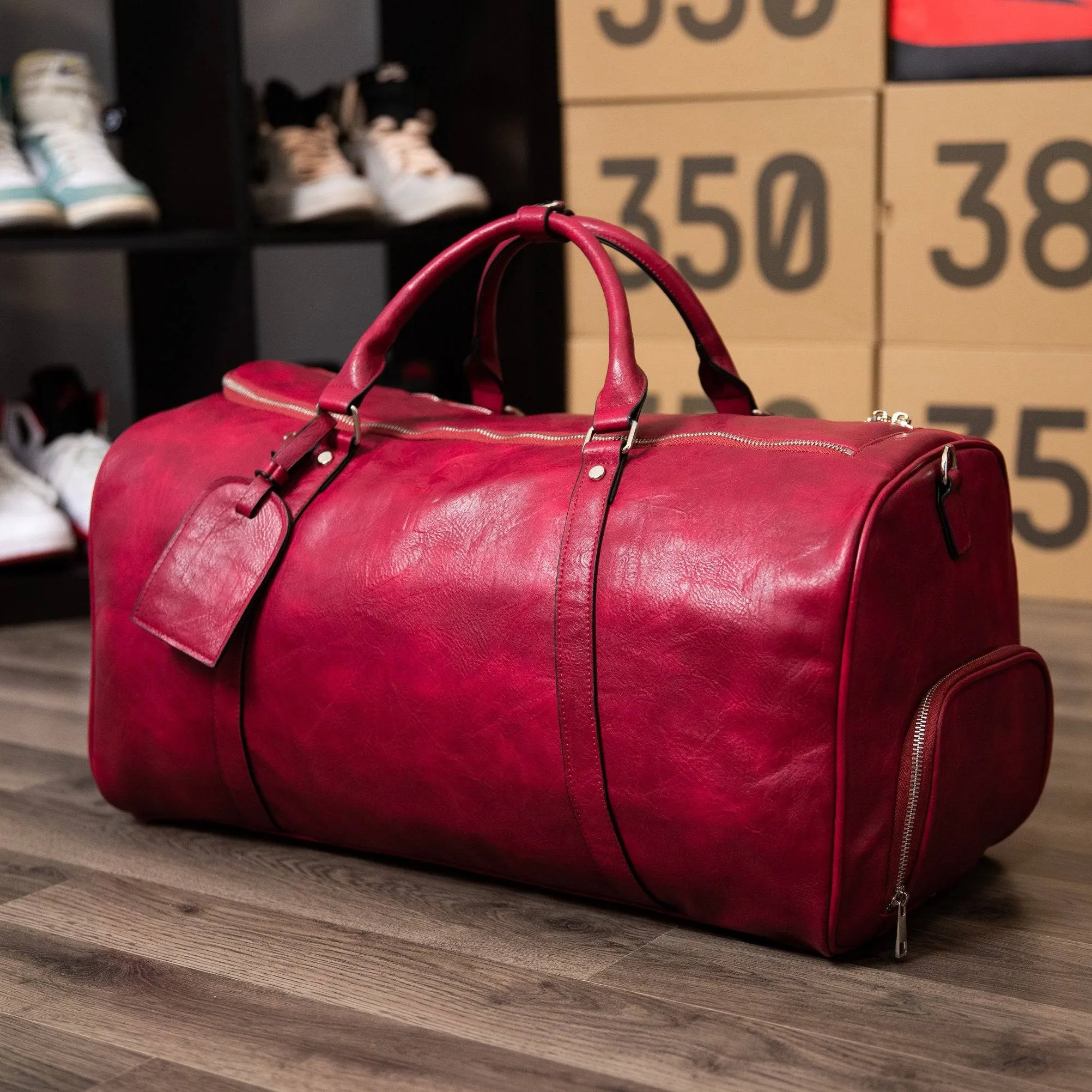 Maroon Luciano Leather Duffle Bag