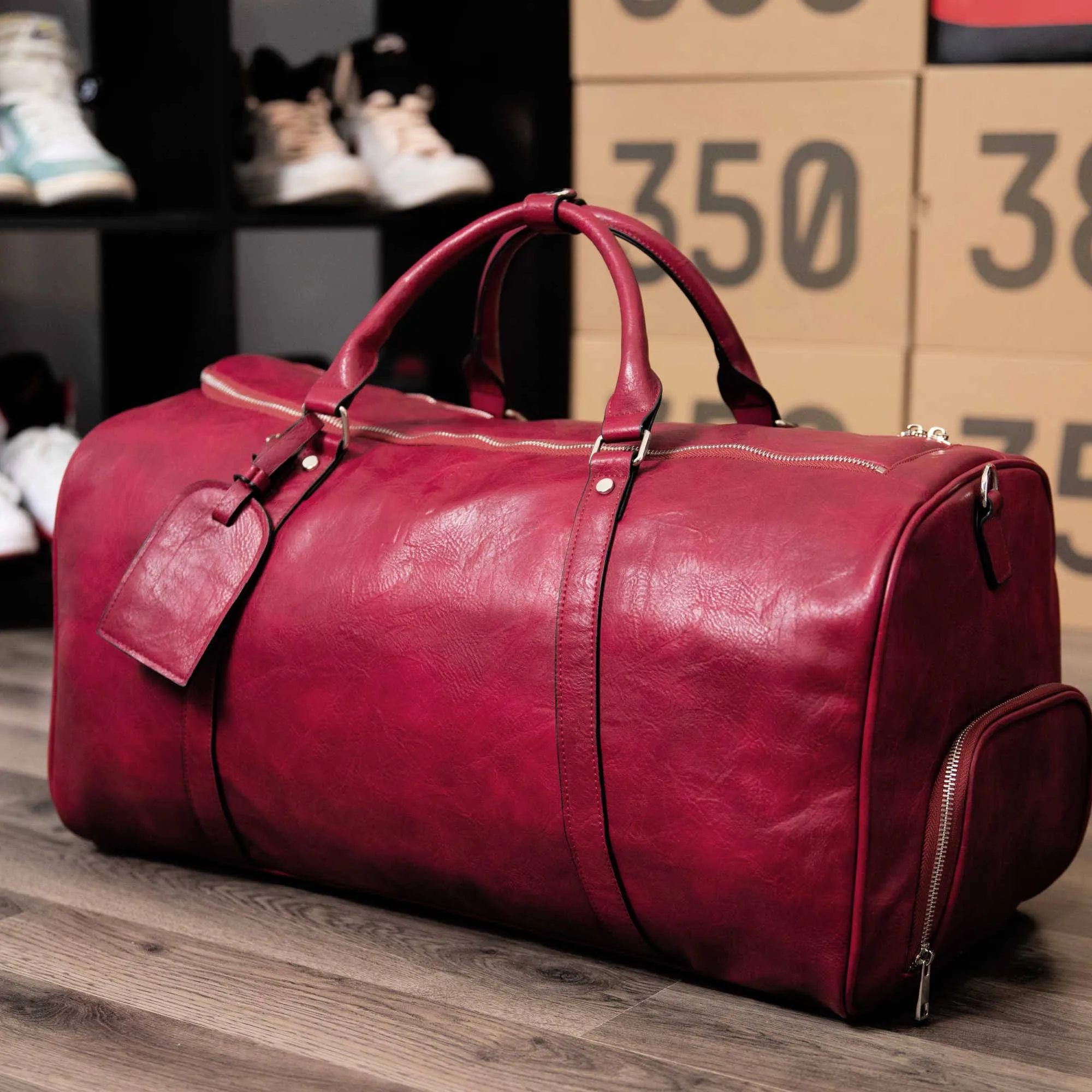 Maroon Tumbled Leather Signature Bag Set (Signature and Duffle Bag)