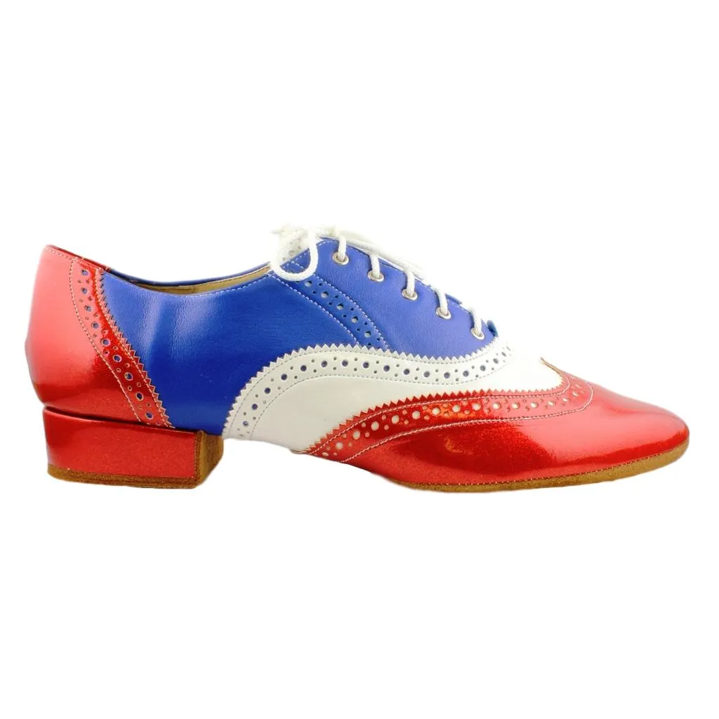 Men's Smooth Dance Shoes, Flexi M, Red-Blue-White Patent Leather