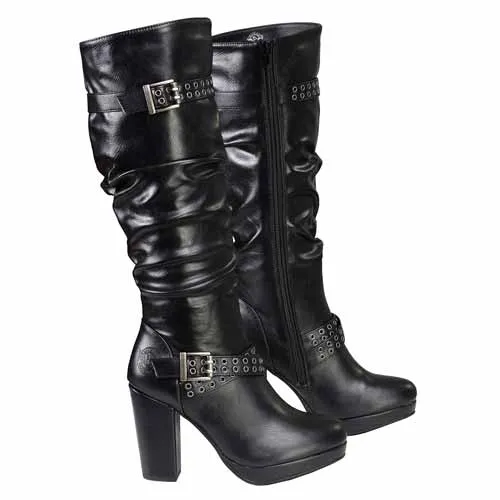 Milwaukee Leather MBL9419 Women's Tall Premium Black Platform Fashion Casual Boots with Slouch Shaft