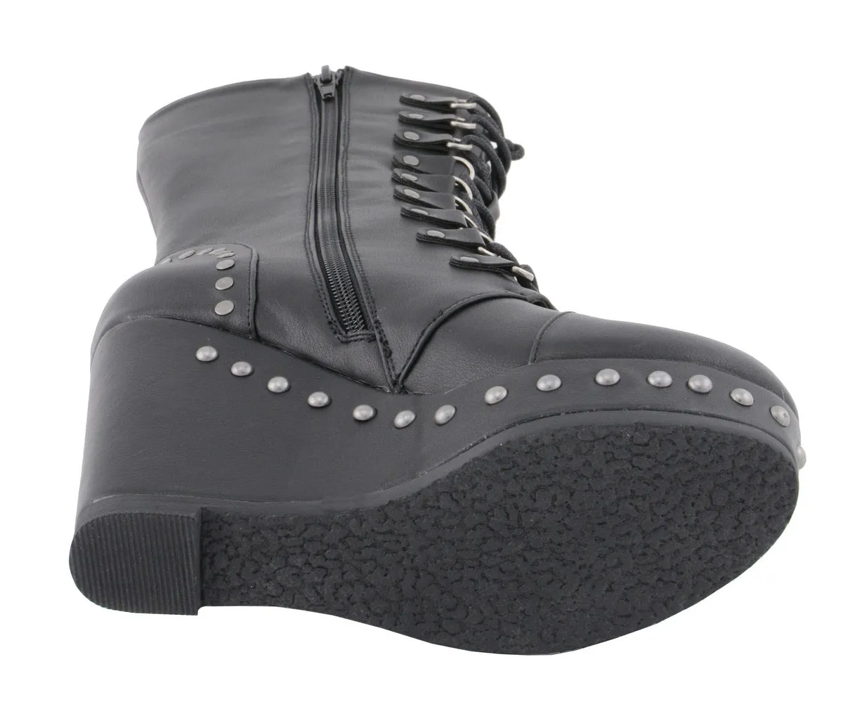 Milwaukee Leather MBL9438 Women's Black Tall Lace-Up Fashion Casual Boots with Platform Wedge