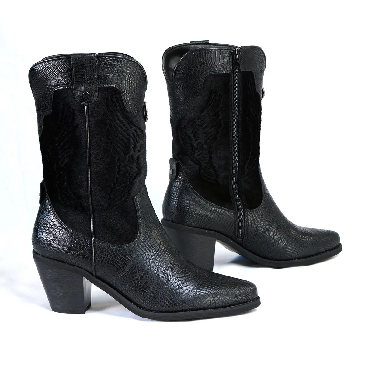 Milwaukee Leather Women's Black Western Style Fashion Boots with Black