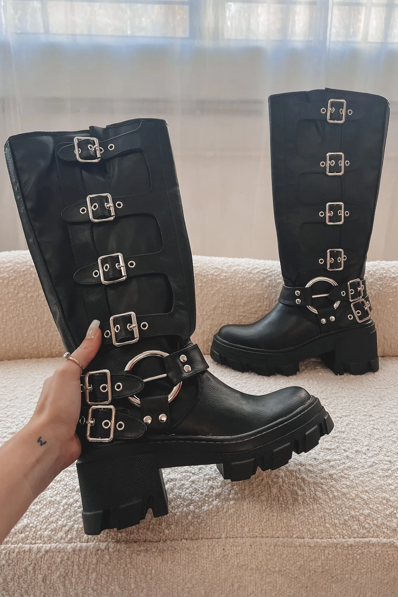 Oh Babe Those Boots Black Chunky Heel Moto Boots