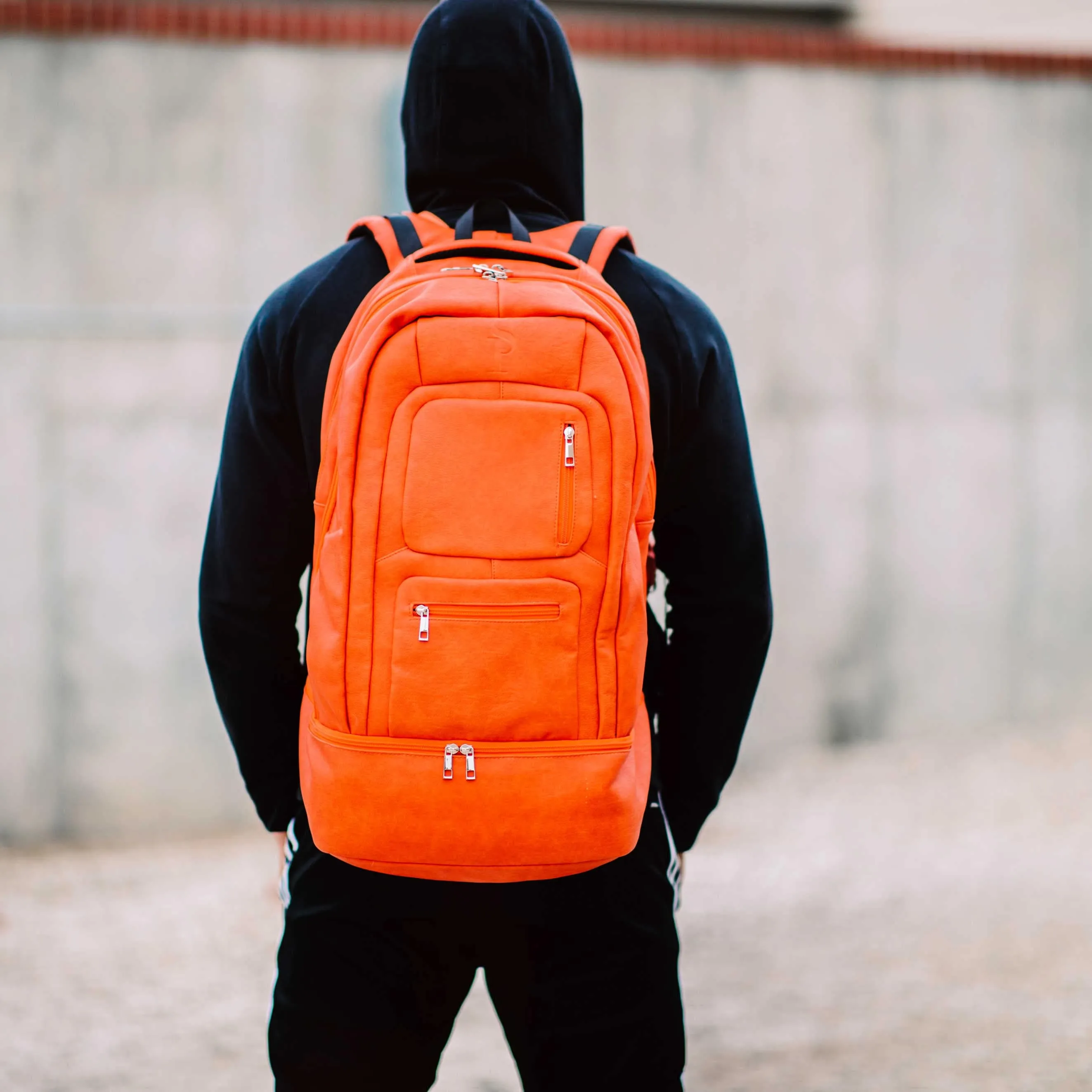 Orange Leather Luxury Carry-On Backpack (Patented Signature Design)