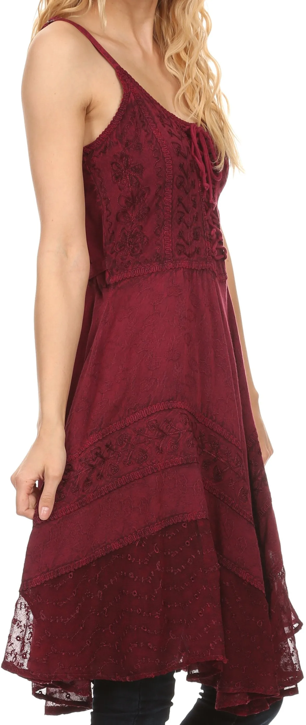 Sakkas Calleea Mid Length Embroidery Sleeveless Spaghetti Strap Corset Batik Dress