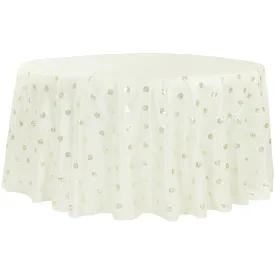 Sequin Embroidery Taffeta 120" Round Tablecloth - Ivory