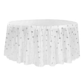 Sequin Embroidery Taffeta 120" Round Tablecloth - White