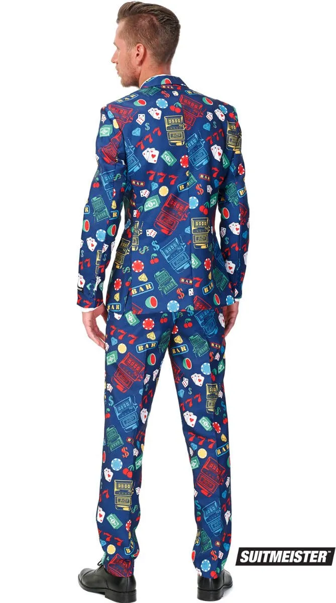 Suitmeister Blue Casino Print Mens Novelty Suit