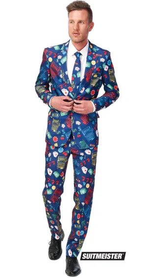 Suitmeister Blue Casino Print Mens Novelty Suit