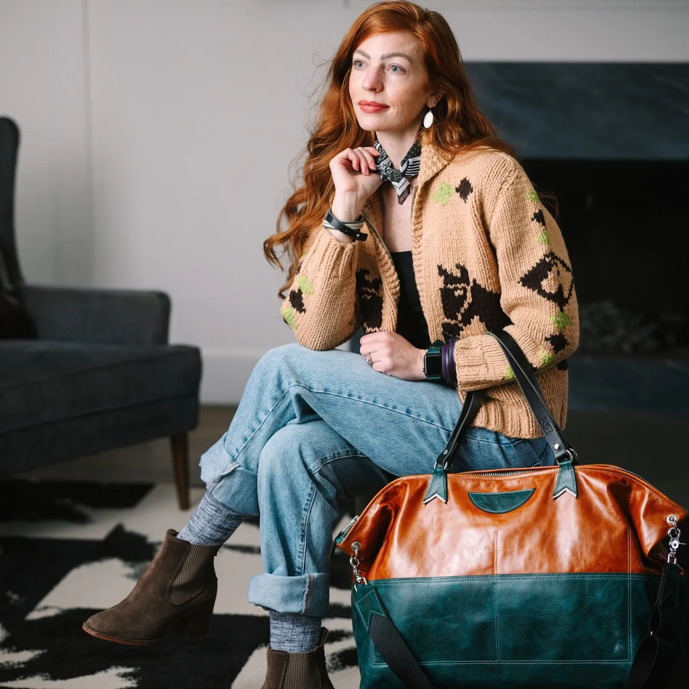 Western Woods Collection | Roundabout Weekender Tote | Bourbon   Teal Spruce